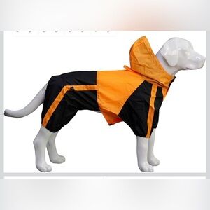 Camlet Line Dog Raincoat Waterproof Hooded Jumpsuit Orange Black Size L-L